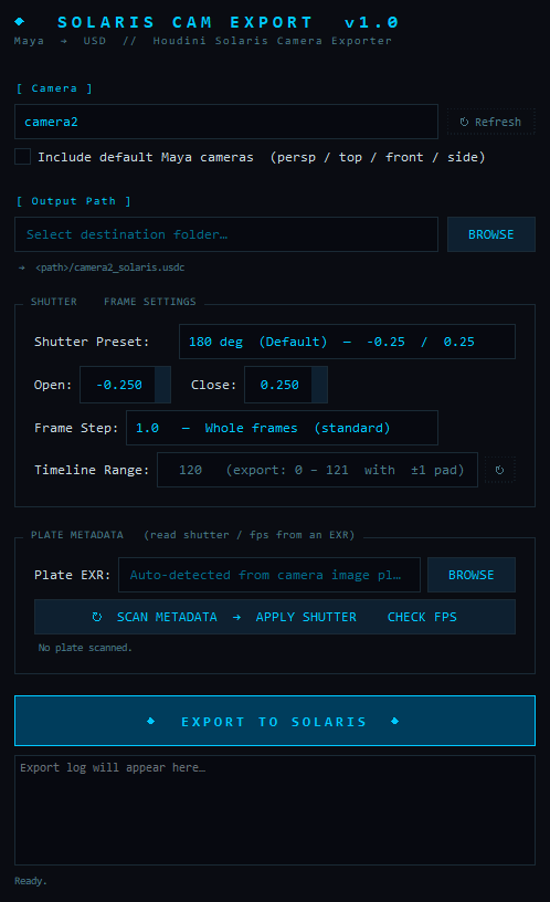SolarisCamExport UI